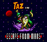 Taz in Escape from Mars title screen for Sega Game Gear
